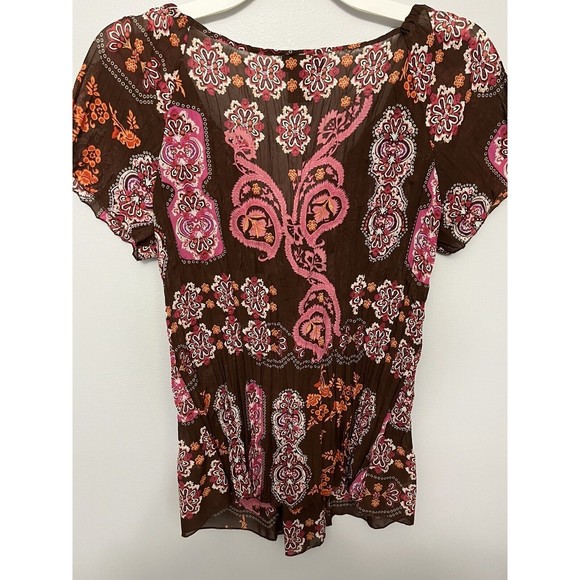 Boho Polyester Design Bay Studio Career Size Small Top Brown Blouses For Women - Picture 11 of 16
